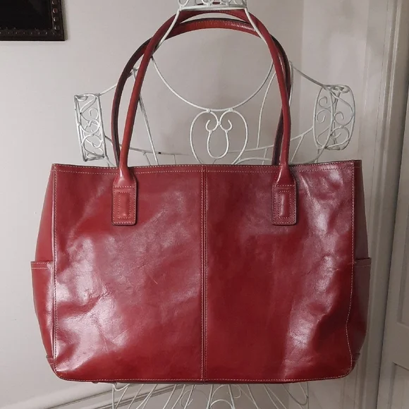 Fossil Deep Red Leather Vintage Business Tote Bag - Picture 3 of 12
